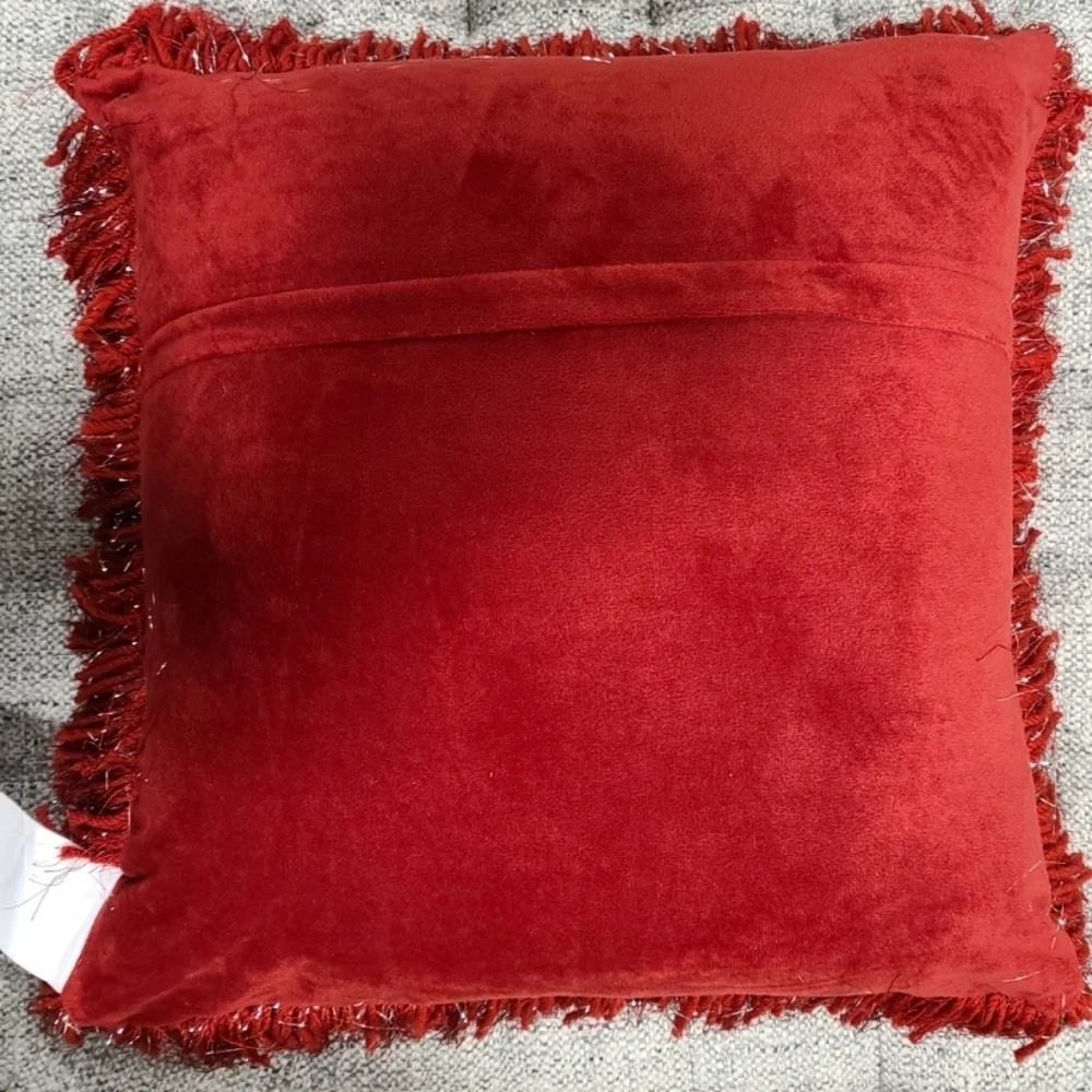 19x19 Valentines Red Shag Silver Tinsel Throw Pillow Decor by Celebrity Home NEW